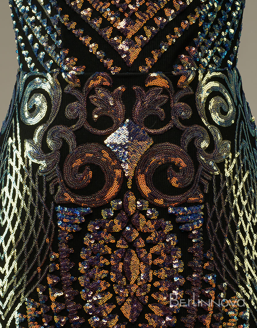 Mermaid Glitter Spaghetti Straps V Neck Long Prom Dresses