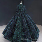 Glitter High Neck Open Back Lace Up Ball Gowns Prom Dresses