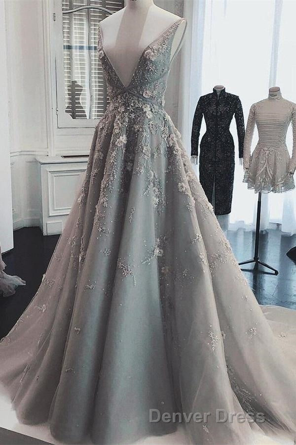 Deep V Neck Sleeveless Prom Dresses Long Party Gown with Appliques Secondary image