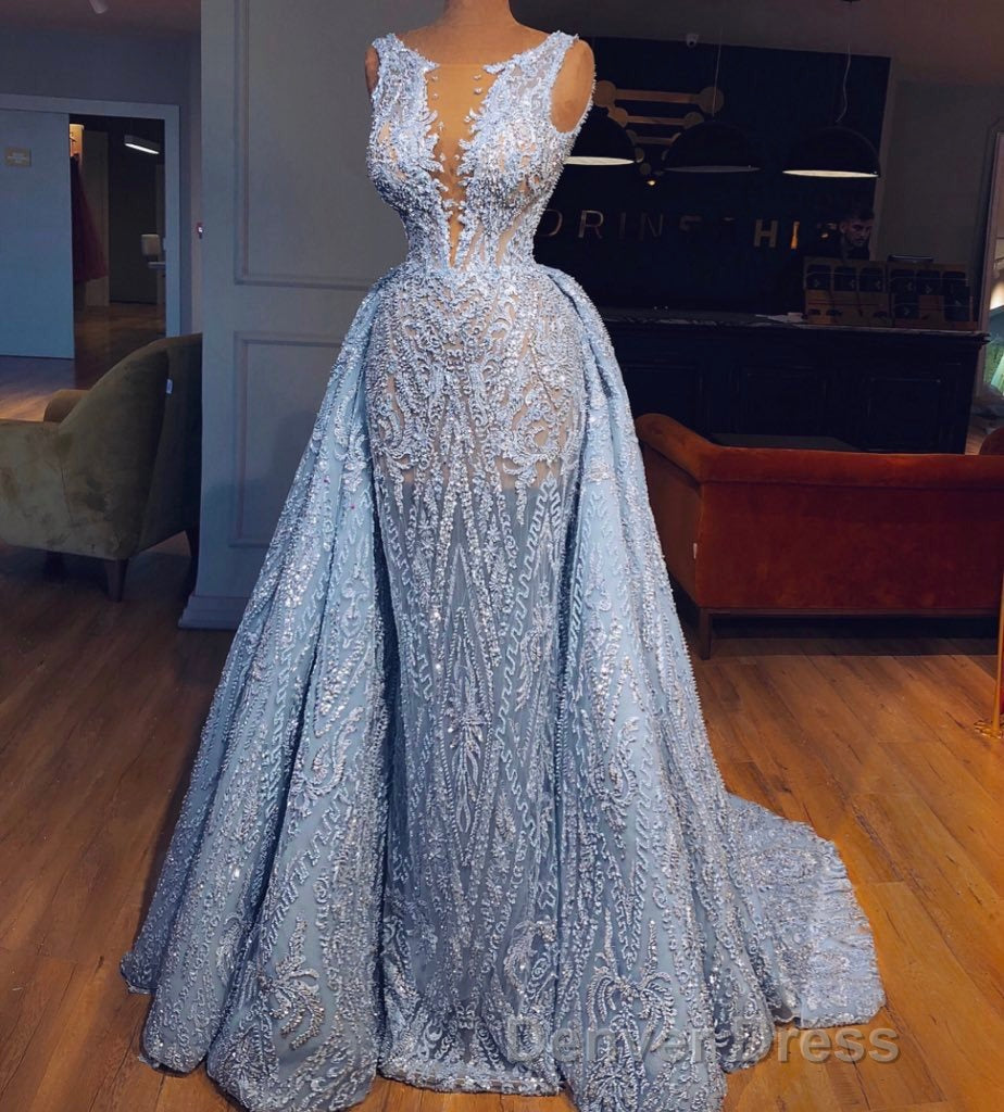 Elegant Blue Lace Sleeveless Deep V Neck Prom Dress Secondary image