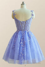 Straps Periwinkle Lace Appliques A Line Short Dresses