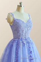 Straps Periwinkle Lace Appliques A Line Short Dresses