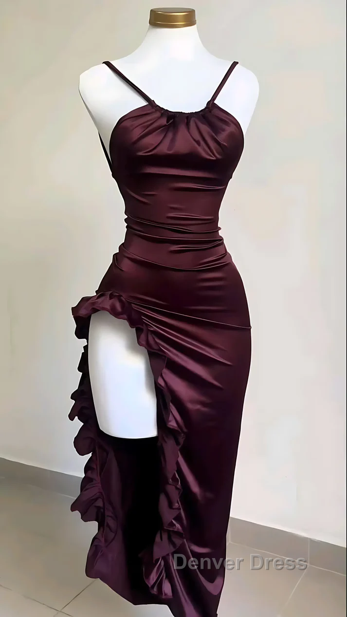 Sexy Slit Ruffles Prom Dresses