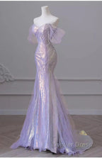 Purple Sweetheart Sequin Beaded Mermaid Long Prom Dresses,Purple Tulle Train Prom Gown