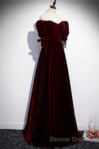 Modest Burgundy Long Prom Dresses with Short Sleeves Vintage Prom Gowns
