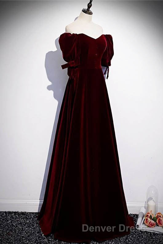 Modest Burgundy Long Prom Dresses with Short Sleeves Vintage Prom Gowns