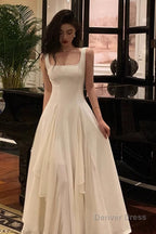 A Line Square Neck Prom Dresses, Ankle Length Elegant Prom Gowns