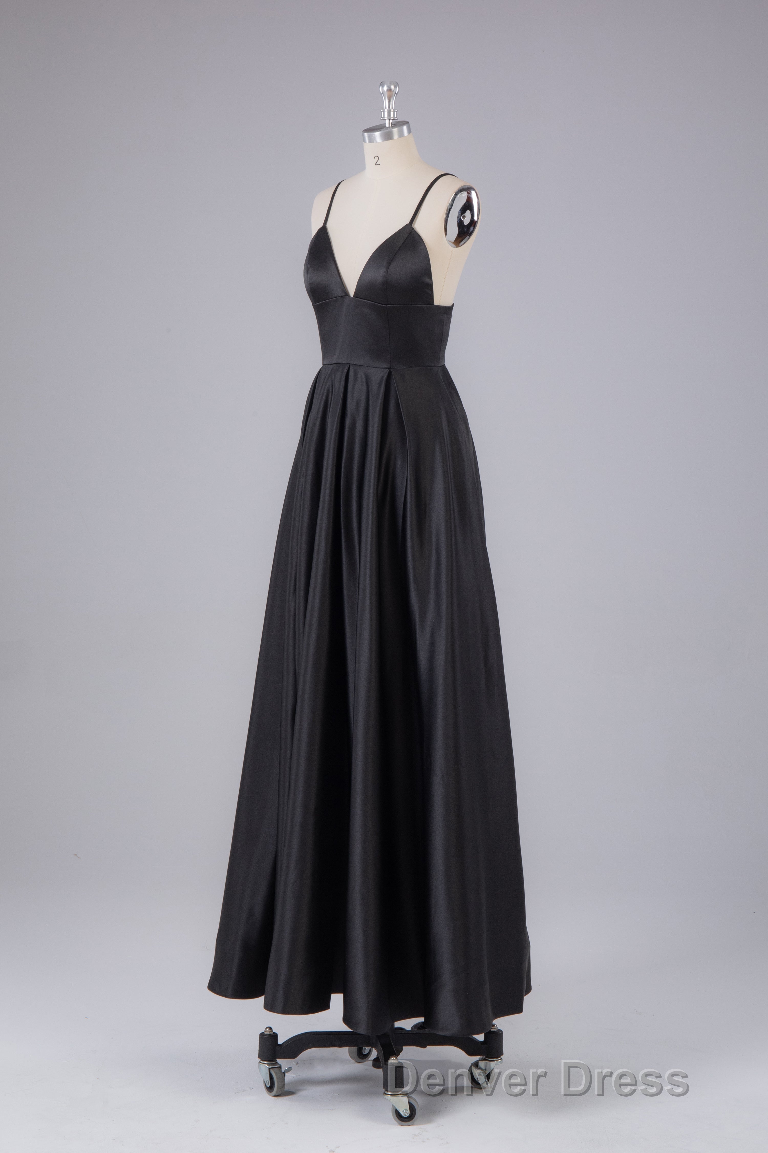 Elegant A Line Satin Spaghetti Straps Long Prom Dresses Secondary image