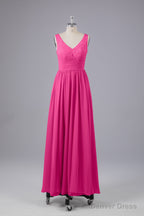 Elegant A Line V Neck Straps Chiffon Bridesmaid Dresses