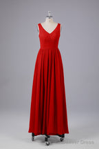 Elegant A Line V Neck Straps Chiffon Bridesmaid Dresses