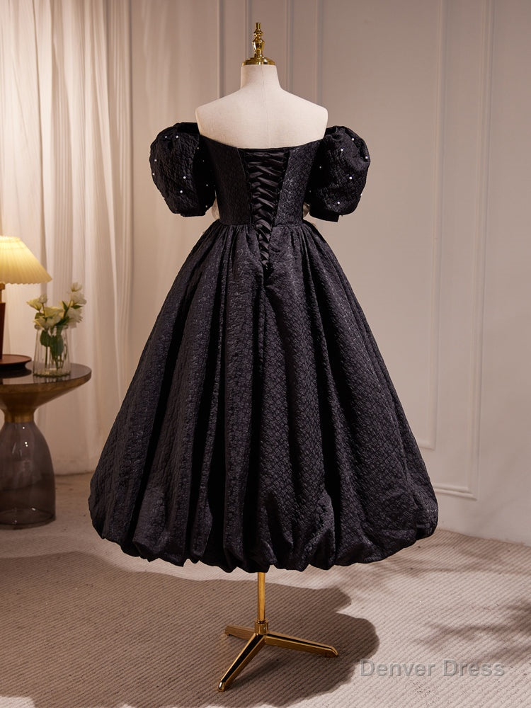 Elegant Black A Line Off Shoulder Prom Dresses with Beads