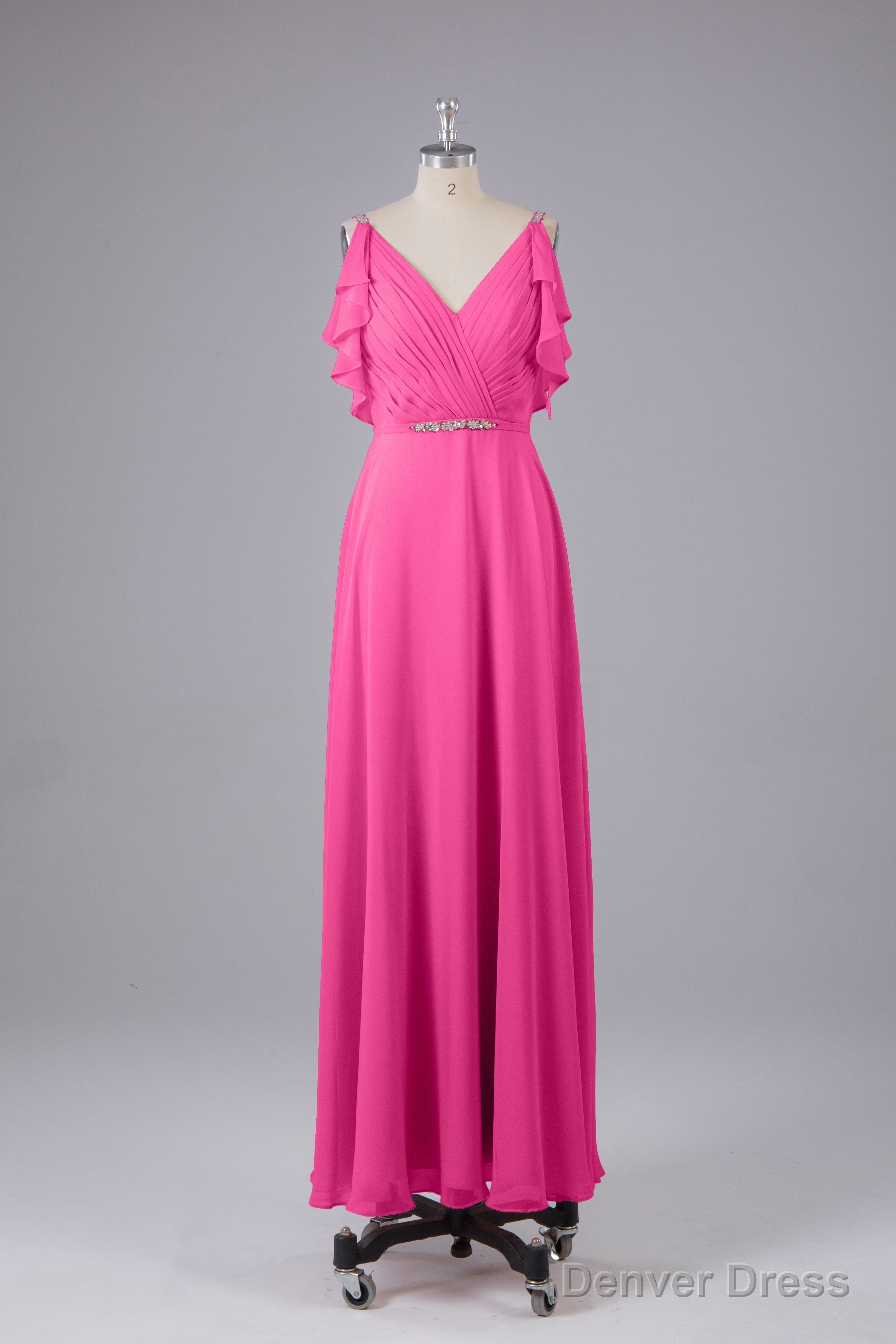 Elegant Chiffon Straps V Back Long Bridesmaid Dresses Main image