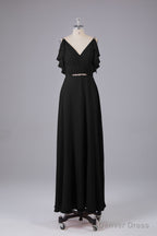 Elegant Chiffon Straps V Back Long Bridesmaid Dresses