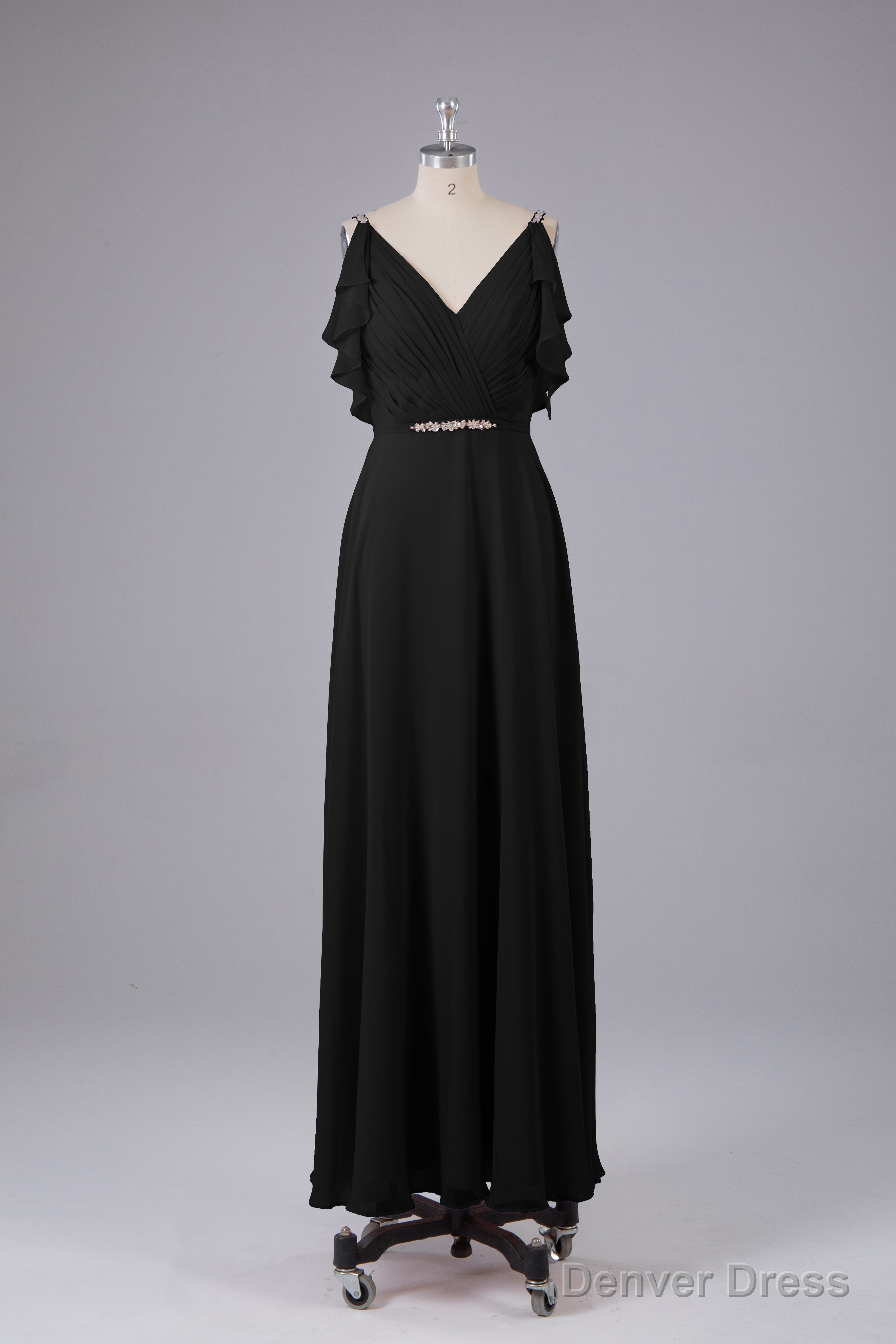 Elegant Chiffon Straps V Back Long Bridesmaid Dresses