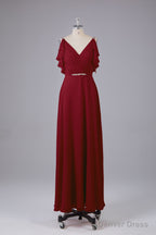 Elegant Chiffon Straps V Back Long Bridesmaid Dresses