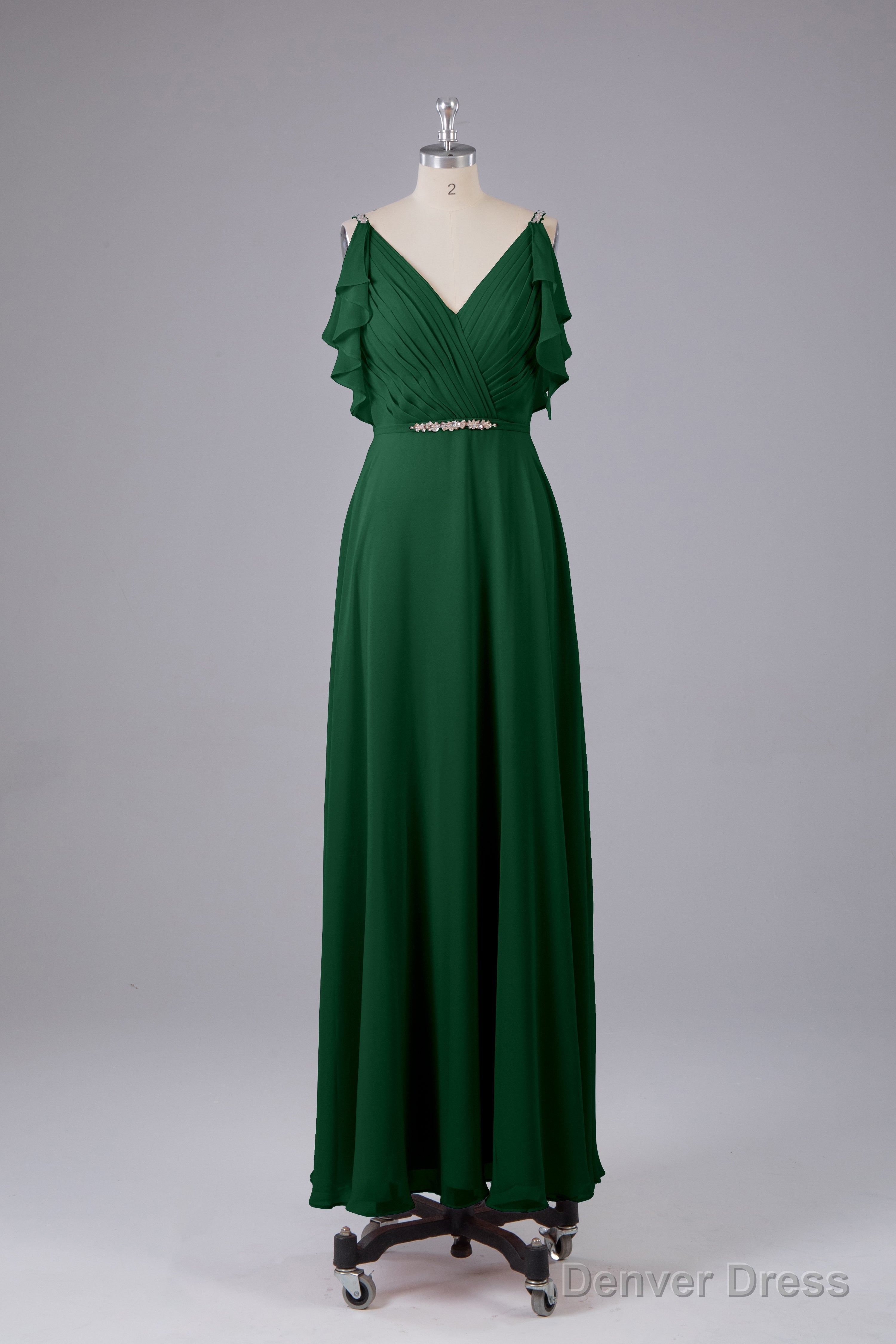 Elegant Chiffon Straps V Back Long Bridesmaid Dresses
