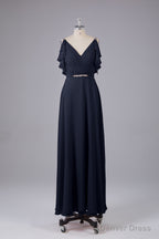 Elegant Chiffon Straps V Back Long Bridesmaid Dresses