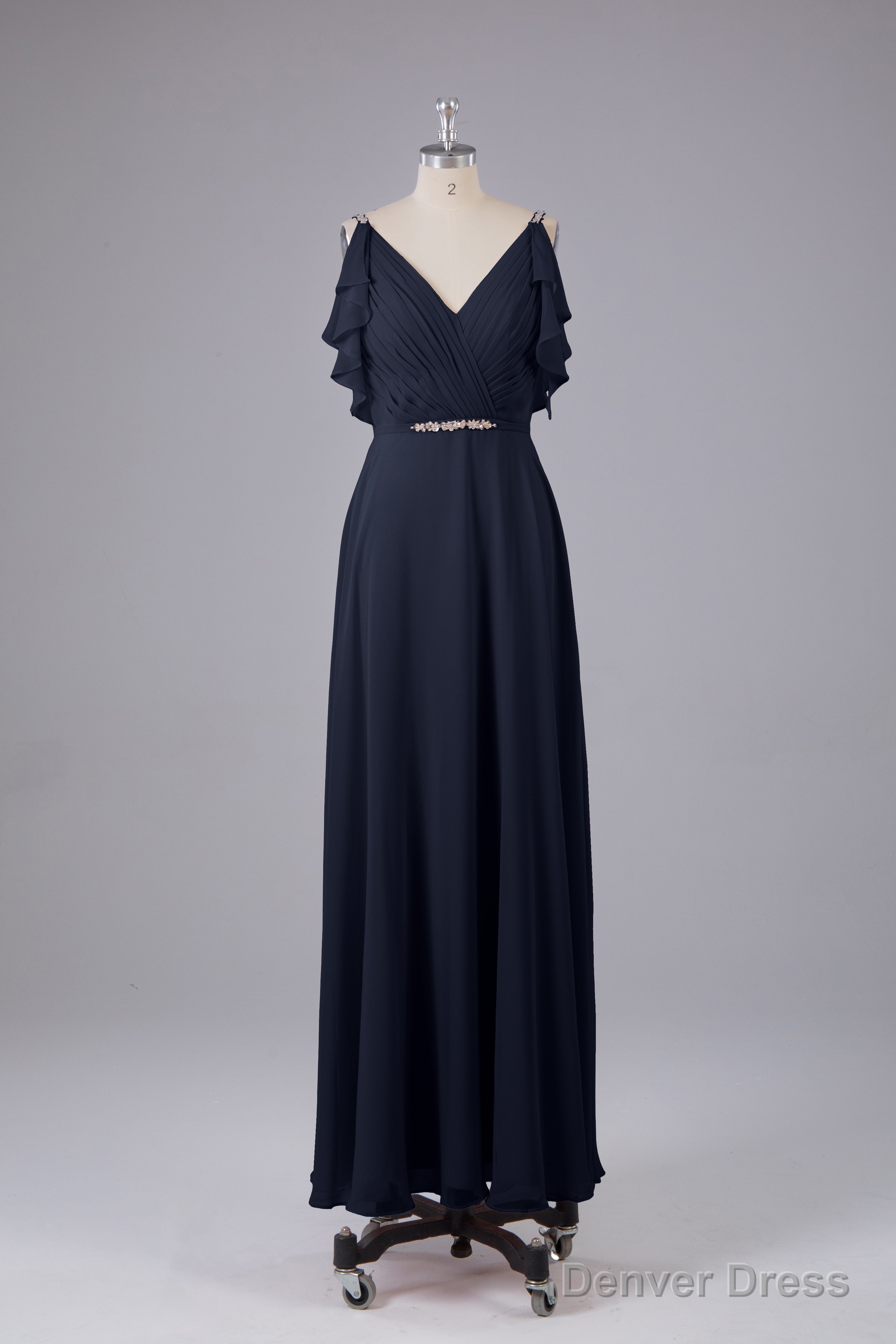 Elegant Chiffon Straps V Back Long Bridesmaid Dresses