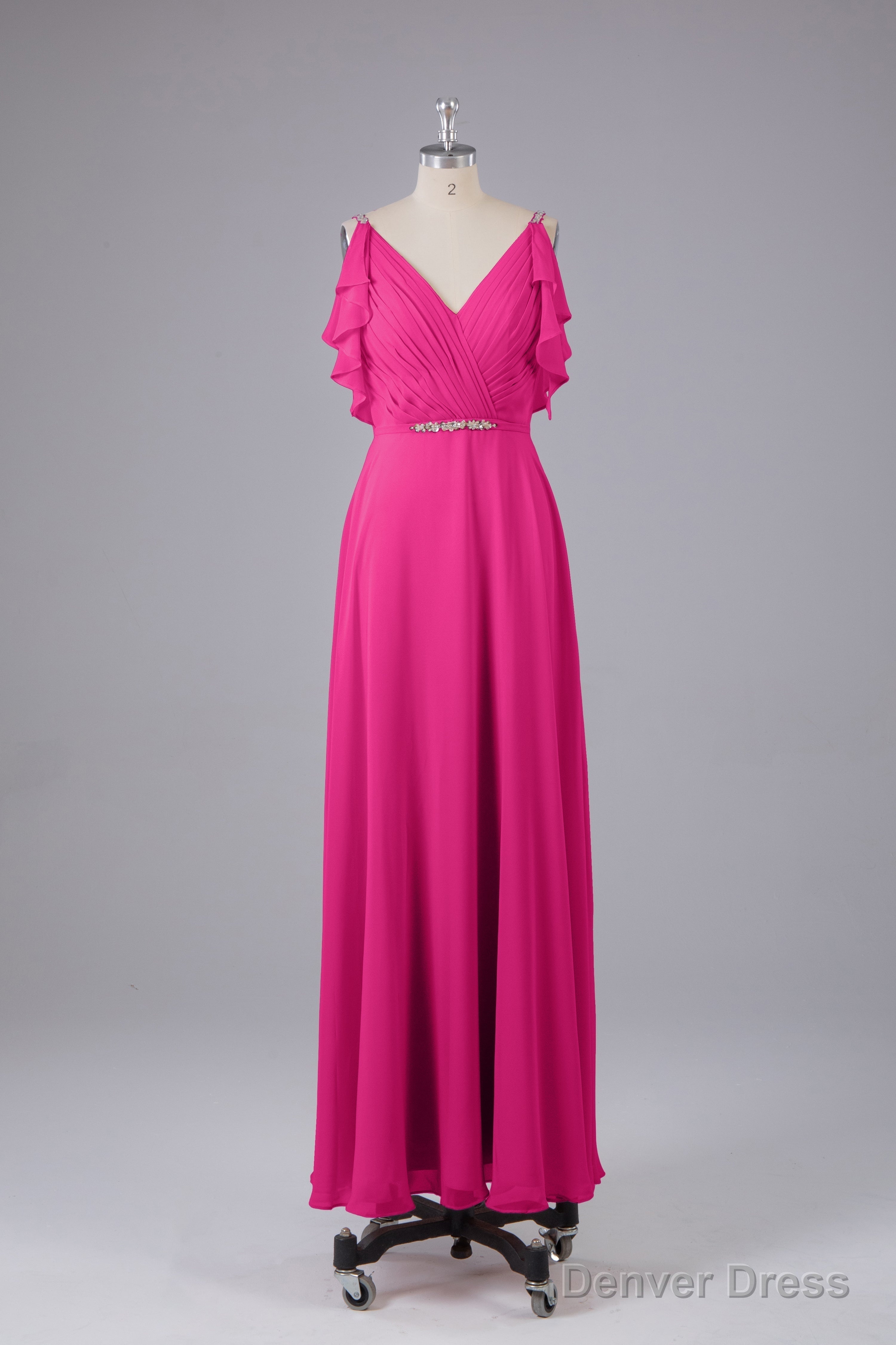 Elegant Chiffon Straps V Back Long Bridesmaid Dresses