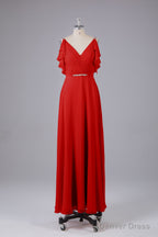 Elegant Chiffon Straps V Back Long Bridesmaid Dresses