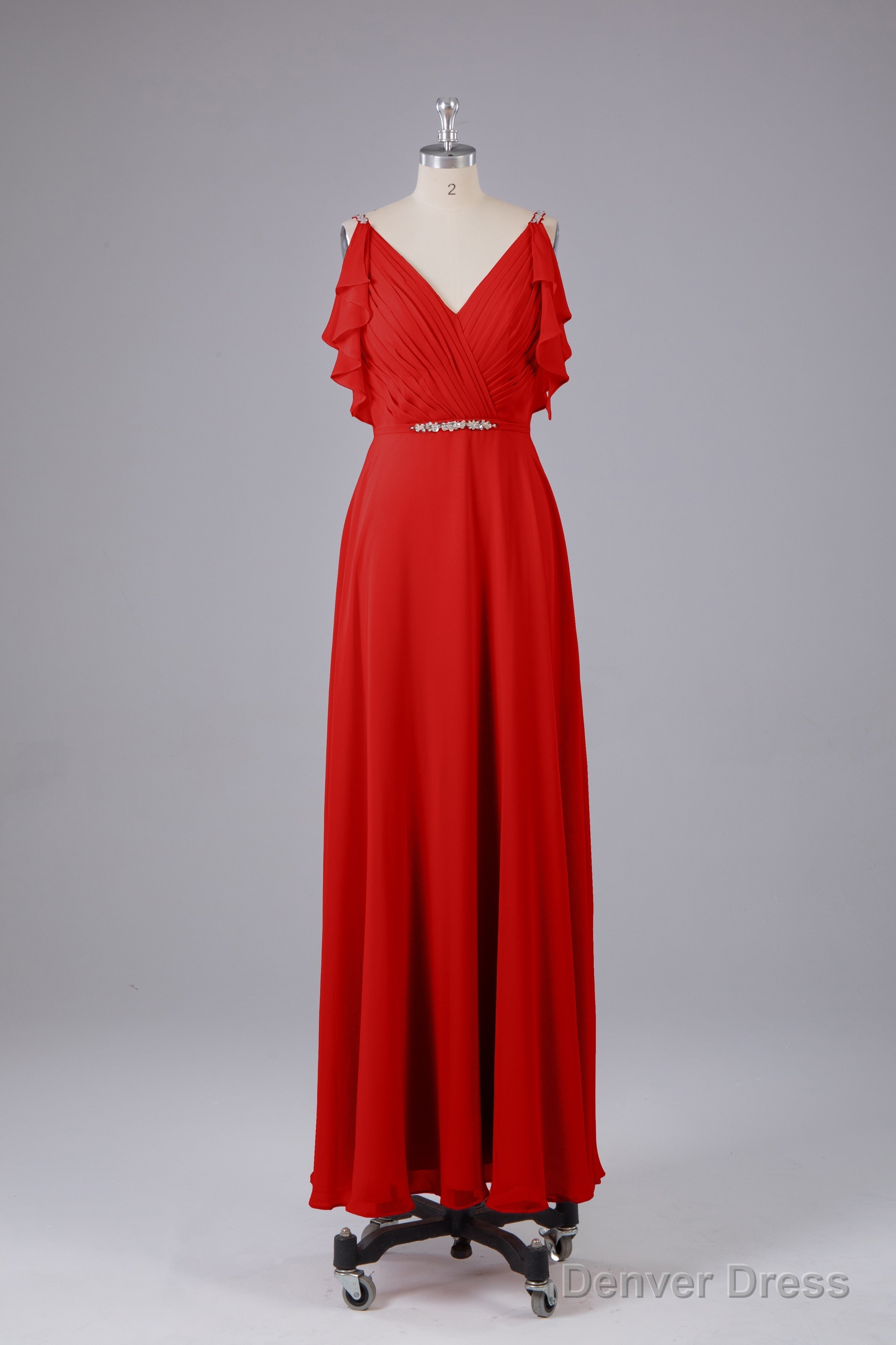 Elegant Chiffon Straps V Back Long Bridesmaid Dresses