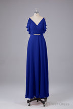 Elegant Chiffon Straps V Back Long Bridesmaid Dresses