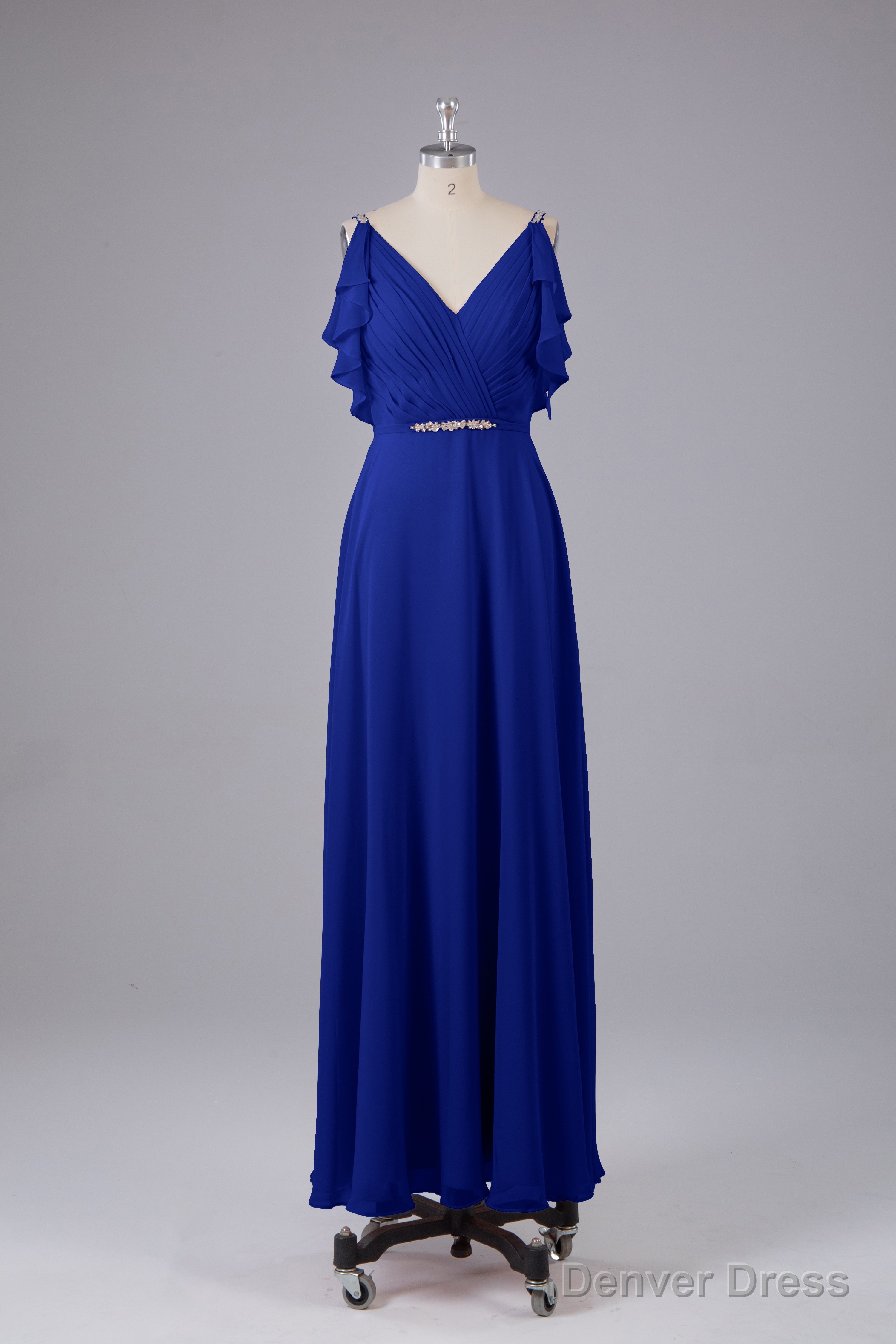 Elegant Chiffon Straps V Back Long Bridesmaid Dresses