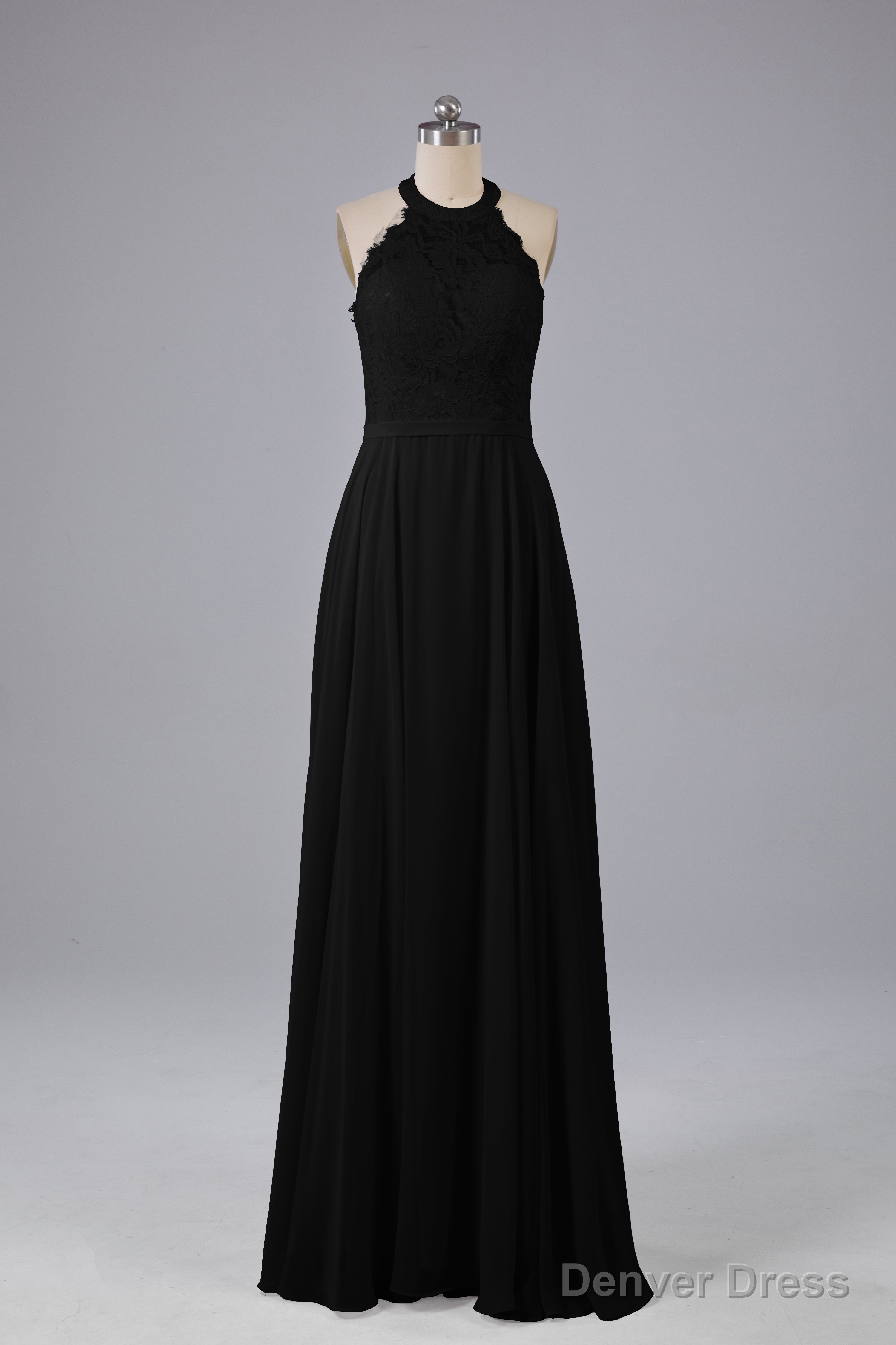 Elegant Halter Illusion Lace Floor Length Bridesmaid Dresses Secondary image