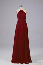Elegant Keyhole Halter Lace Long Bridesmaid Dresses