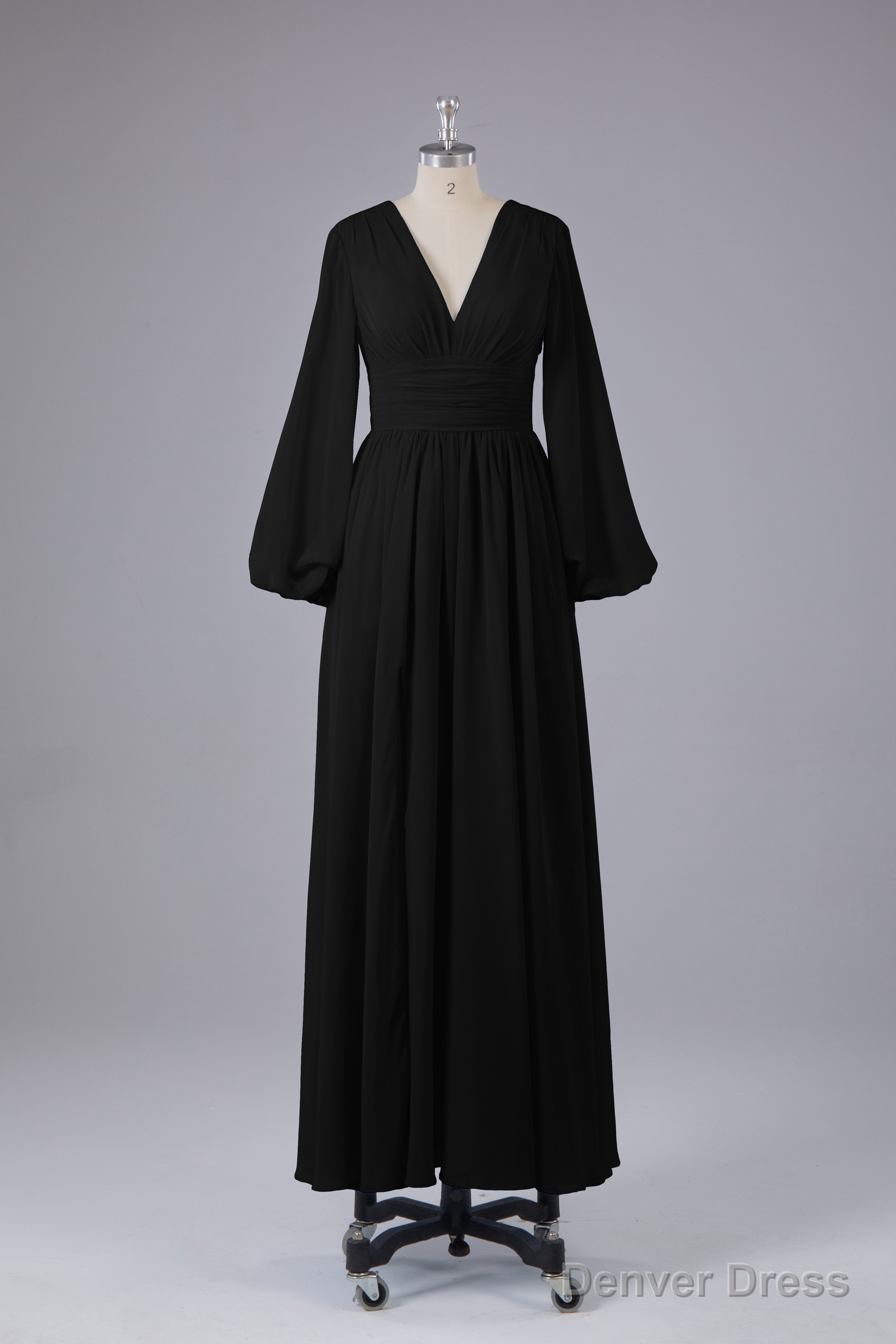 Elegant Long Sleeves V Neck Chiffon Long Bridesmaid Dresses Secondary image