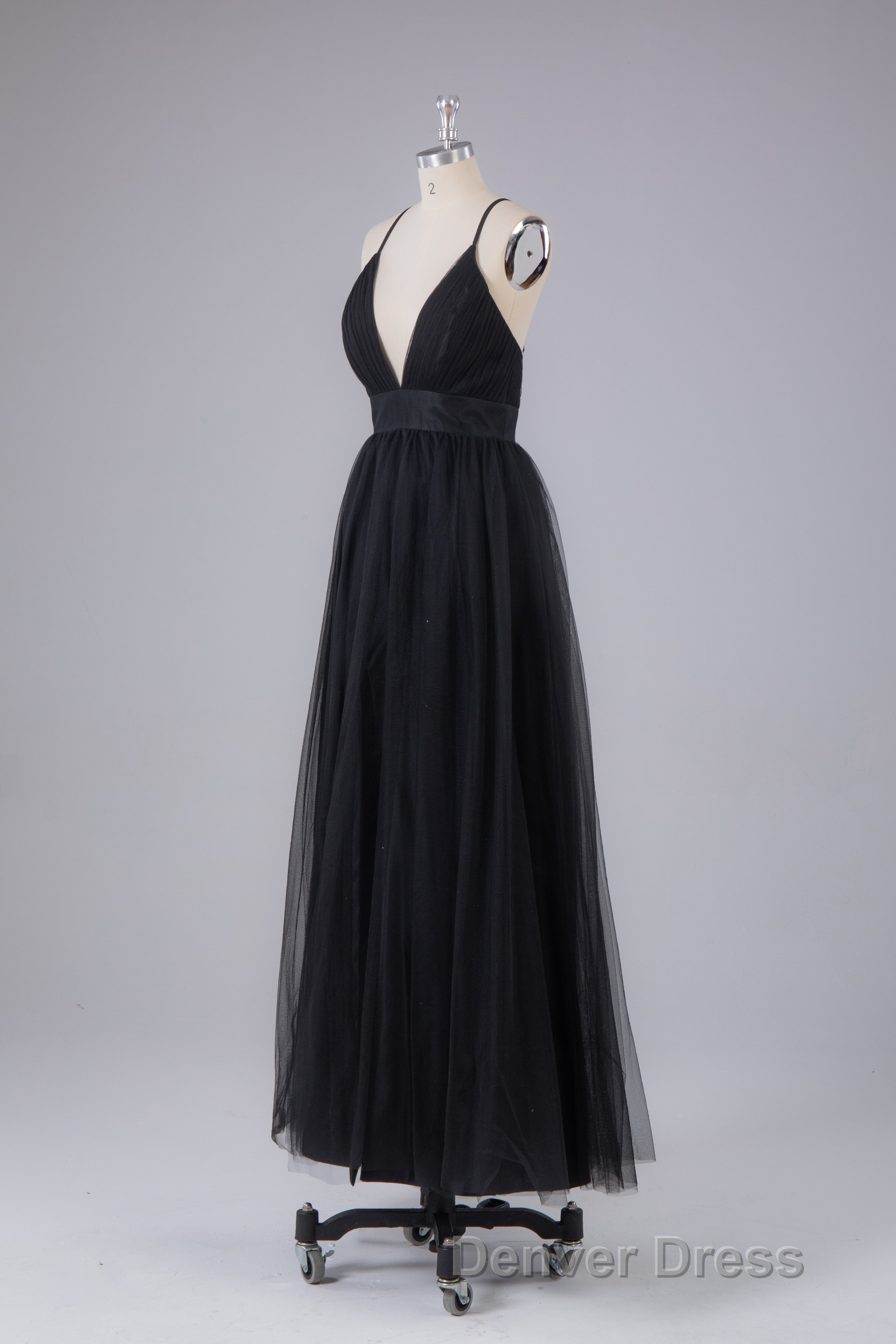 Elegant Tulle Spaghetti Straps Backless Floor Length Prom Dresses Secondary image