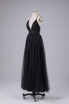Elegant Tulle Spaghetti Straps Backless Floor Length Prom Dresses
