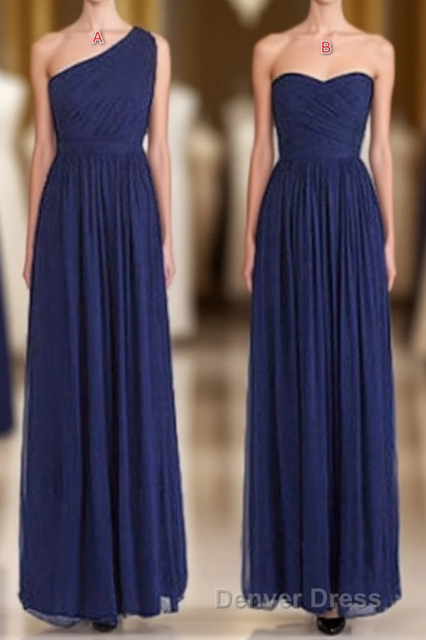 Elegant A Line Navy Blue Chiffon Long Bridesmaid Dresses Main image