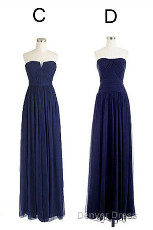 Elegant A Line Navy Blue Chiffon Long Bridesmaid Dresses Secondary image