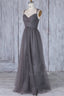 Elegant Grey Long Tulle Bridesmaid Dresses with Keyhole Back