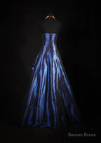 Vintage Ball Gowns Strapless Navy Blue Satin Long Prom Dress