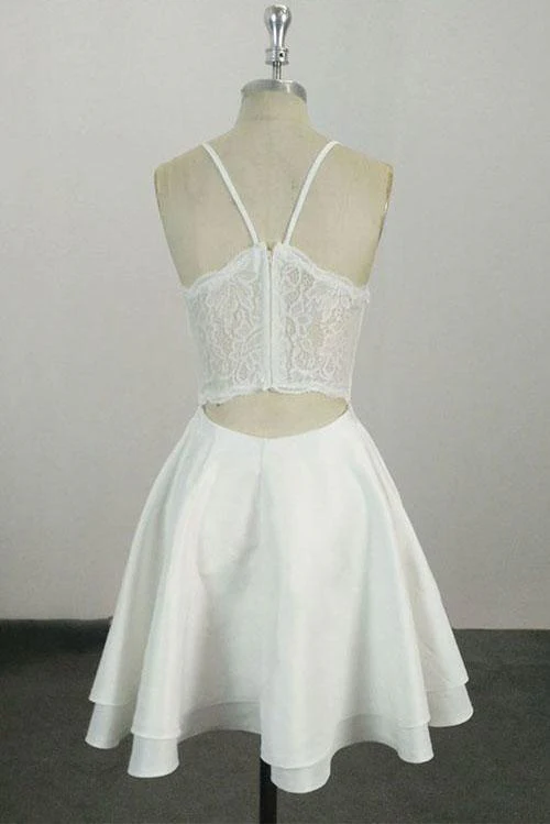 Elegant White V Neck Knee Length Short Prom Dress Homecoming Dresses Secondary image