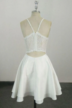 Elegant White V Neck Knee Length Short Prom Dress Homecoming Dresses