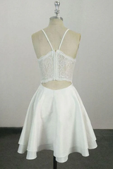 Elegant White V Neck Knee Length Short Prom Dress Homecoming Dress