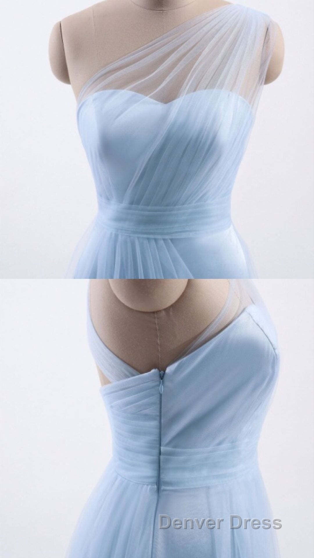 One Shoulder Sweetheart Ice Blue Bridesmaid Dresses