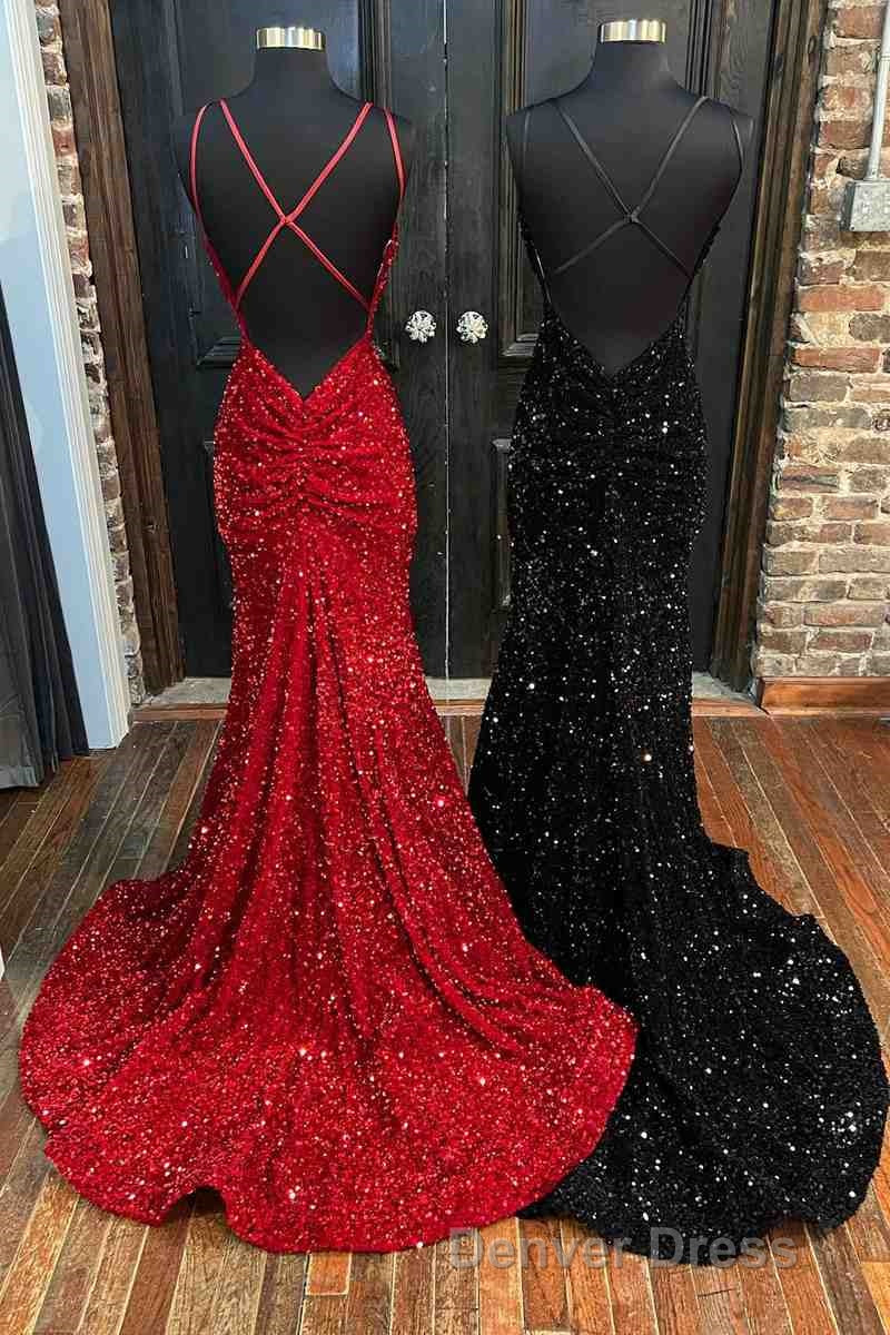 Mermaid Sequine Long Prom Dresses with Double Straps Secondary image