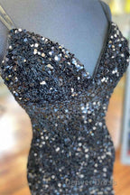 Cirss Cross Straps Black Sequined Homecoming Dresses