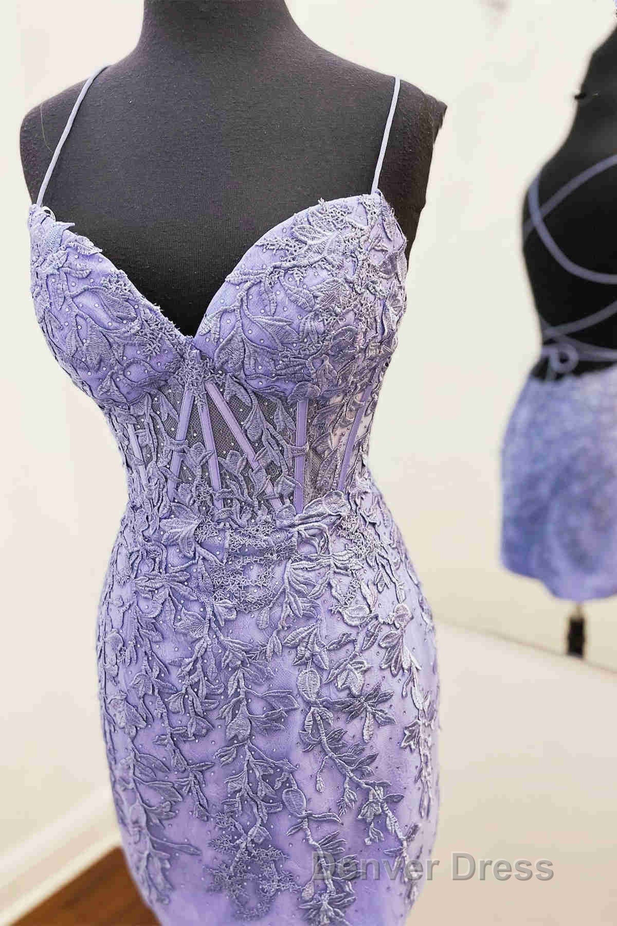 Tie Back Blue Appliqued Bodycon Homecoming Dresses