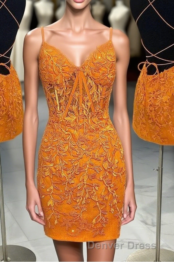 Tie Back Blue Appliqued Bodycon Homecoming Dresses Main image