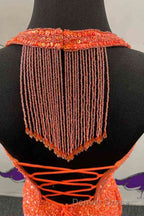 Halter Orange Sequins Bodycon Homecoming Dresses with Tassel