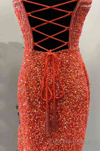 Halter Orange Sequins Bodycon Homecoming Dresses with Tassel