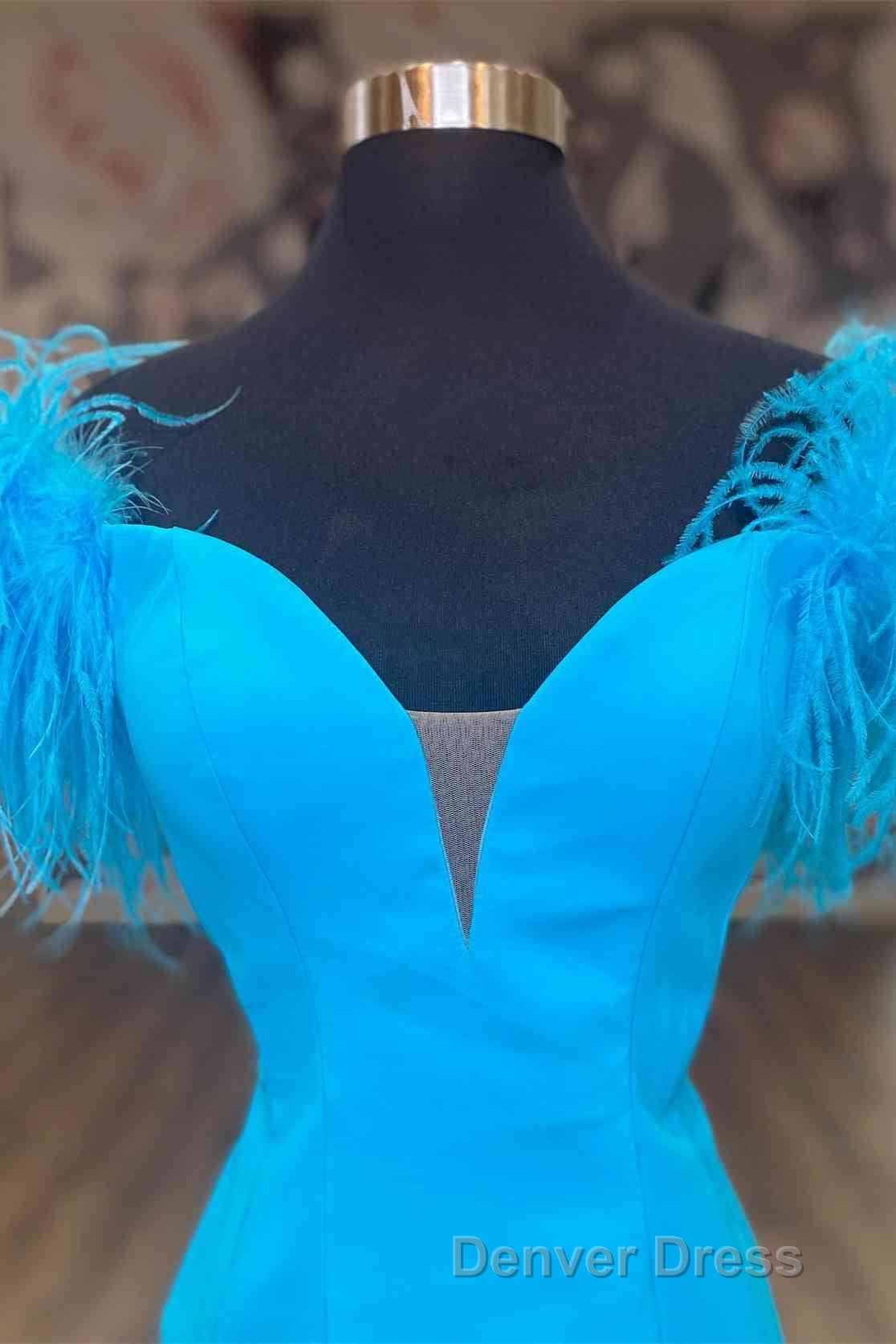 Fitted Feather Shoulder Blue Tight Homecoming Dresses Secondary image