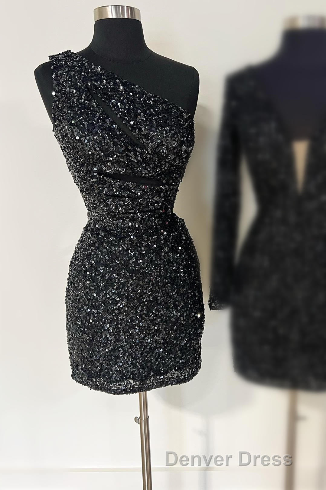 One Shoulder Gold Cutout Sequin Tight Homecoming Dresses Secondary image