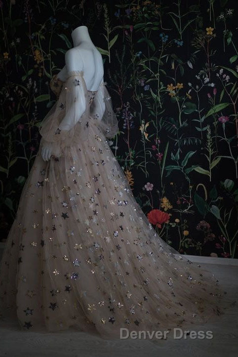 Chic Long Sweetheart Front Split Star Prom Dresses With Sleeves Secondary image