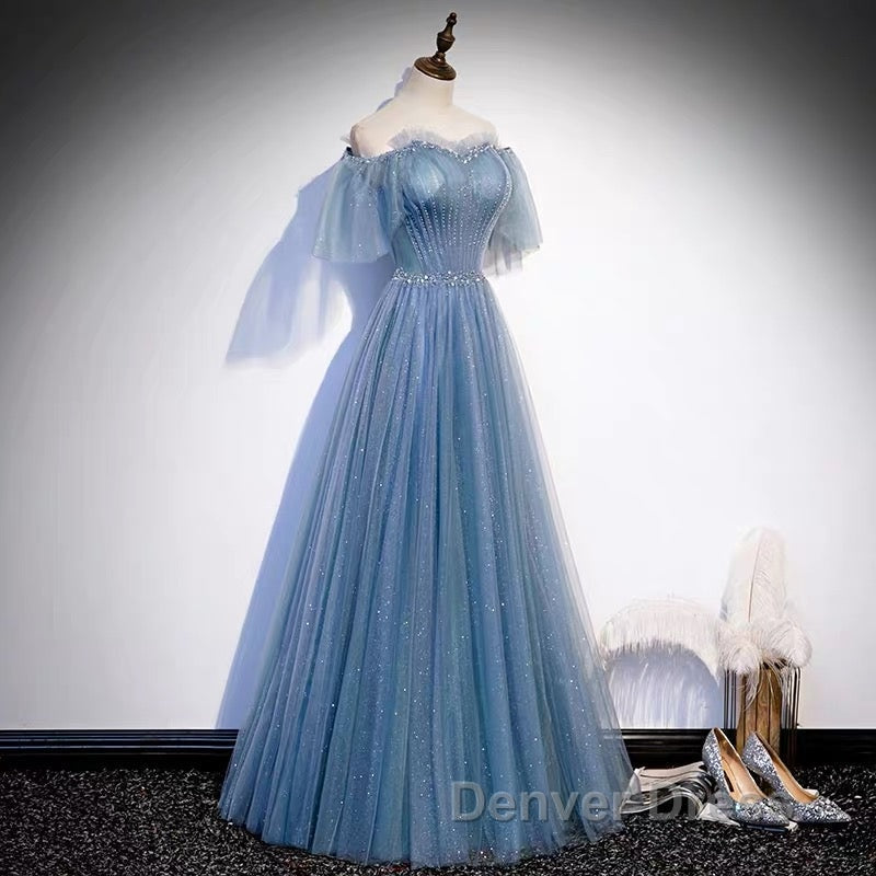 Glitter Fairytale Tulle Dusty Blue Prom Dresses Secondary image